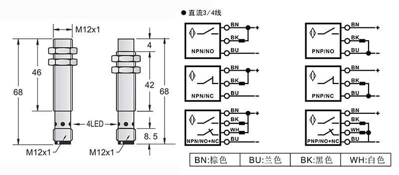 M12-M12長距離電感式接近開關接頭式