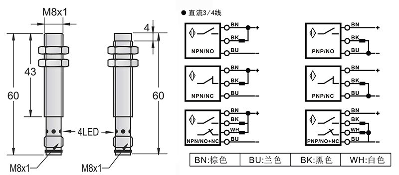 M8-M8長距離電感式接近開關接頭式