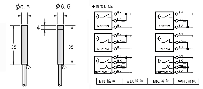 D6.5 35mm圓柱標準型接近開關出線式